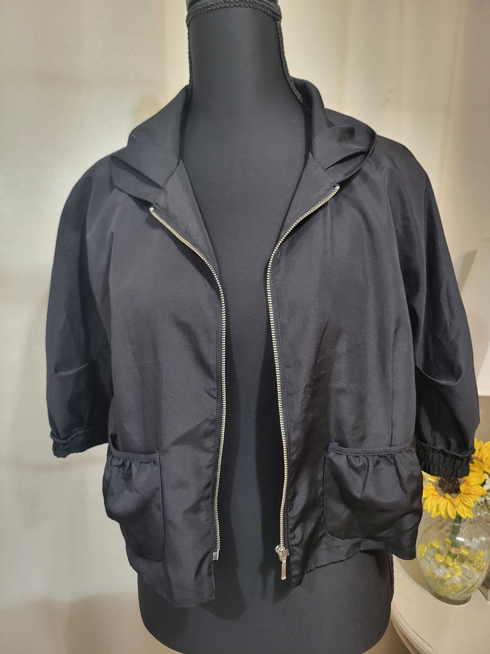 Black Short-Sleeve Bomber Jacket - Women's - Picture 4 of 6